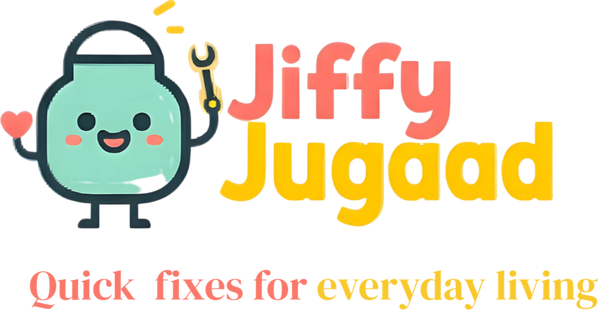 Logo of Jiffy Jugaad with a cartoon character on a white background